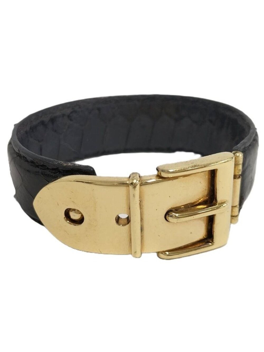 Gucci Bracelet Belt Motif Leather Plated Black Gold